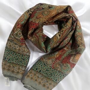 Luxury 100% Silk Scarf 54x54" – Ornate Paisley Wrap in Red, Gold & Green Style